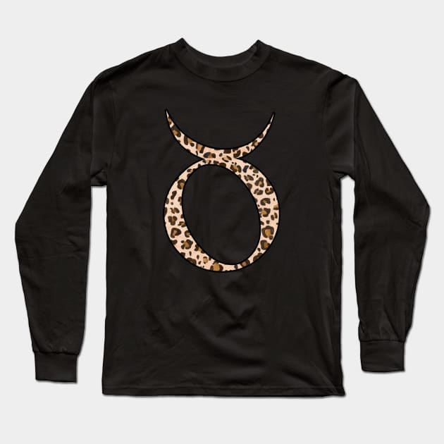 Taurus Zodiac Horoscope Symbol in Leopard Print Long Sleeve T-Shirt by bumblefuzzies